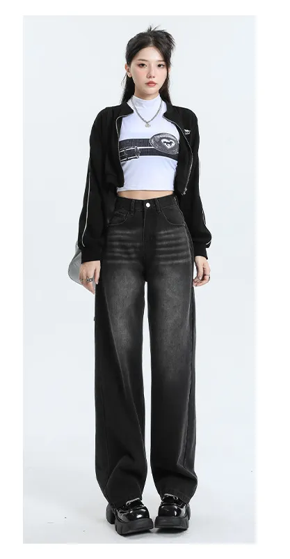 Women's Fashionable Loose All-match Casual Jeans - Gray
