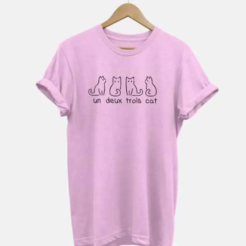 European And American One Pair Of Three Cats Digital Printing Casual Round Neck Short Sleeves - Rose Red