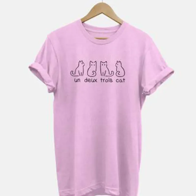 European And American One Pair Of Three Cats Digital Printing Casual Round Neck Short Sleeves Rose Red - Shop at LoveMi