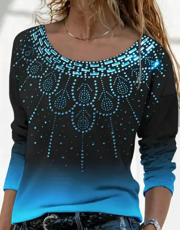 Women's Fashion Christmas Floral Theme Loose Printed Crew Neck Top Floral - Shop at LoveMi