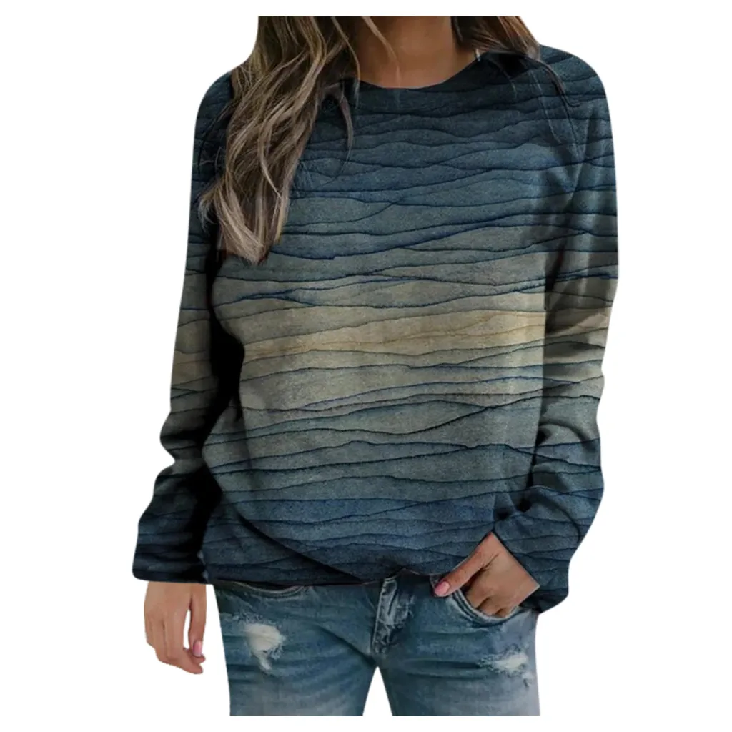 Rendering printed women's long-sleeved loose round neck sweater women - 13Color-Xxl