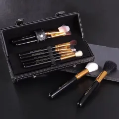 9 Cylindrical Wool Makeup Brush Set - Black - View 1