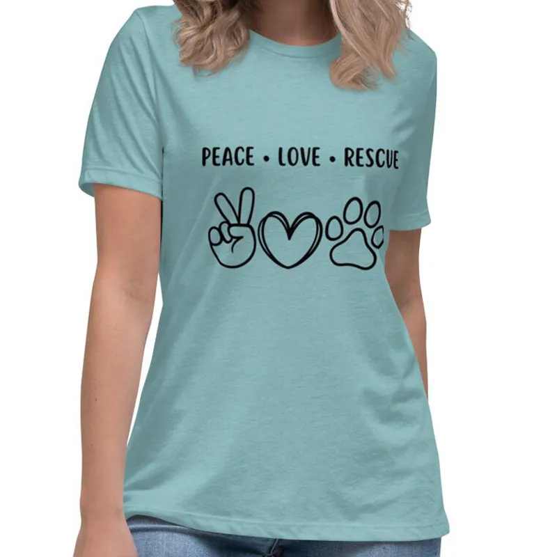 Cotton T-shirt Round Neck Short Sleeve Printing - Cyan