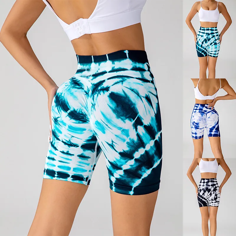 Tie-dye Printed Yoga Shorts Fashion Seamless High-waisted Hip-lifting Pant