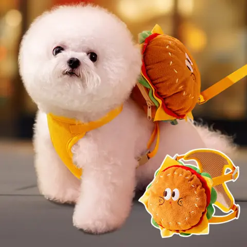 Pet Cute Burger Fries Backpack Hand Holding Rope