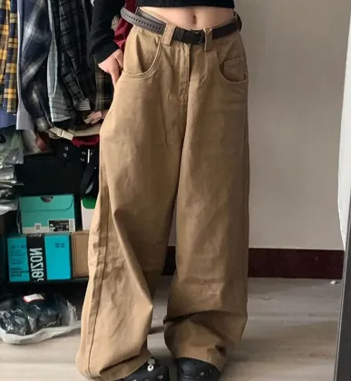 Loose Casual Wide leg Pants For Women Khaki Trousers - Shop at LoveMi