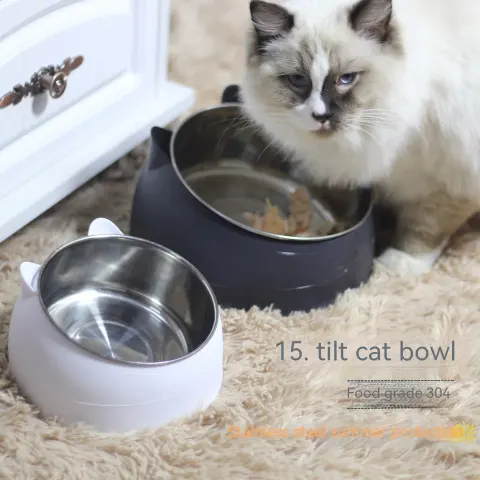 Stainless Steel Dog Bowl Double Cervical Protection Oblique Mouth