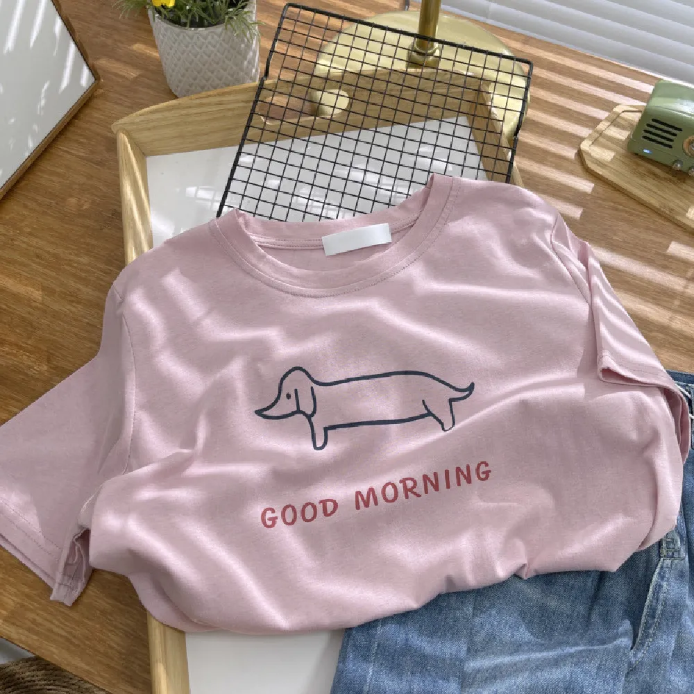 Fashionable Letter Printed Short Sleeves - Pink