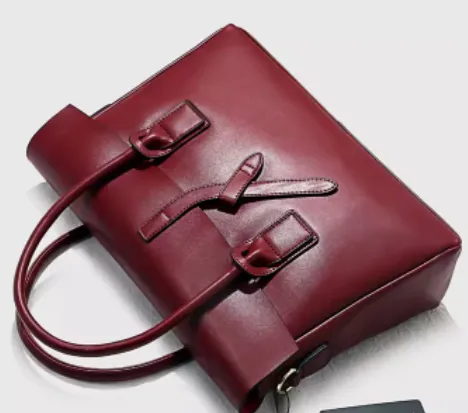 Leather Commuter Handbag Business Computer Briefcase A4 Document Bag - Red