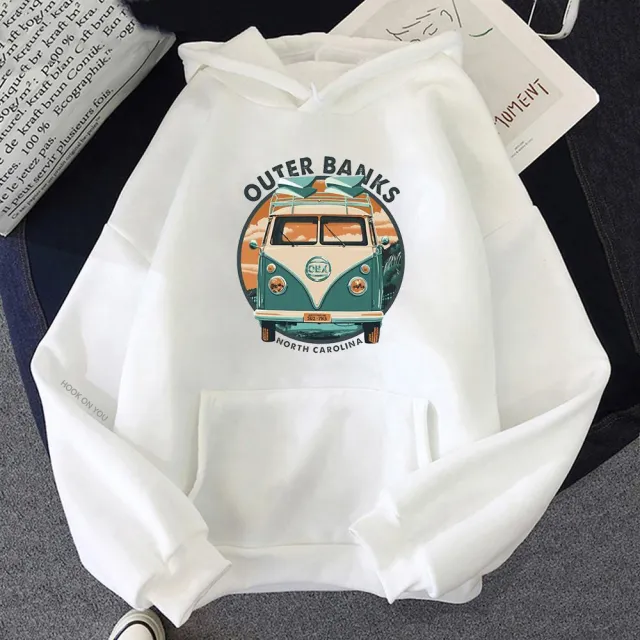 Car Cartoon Pattern Autumn And Winter Hoodie White - Shop at LoveMi