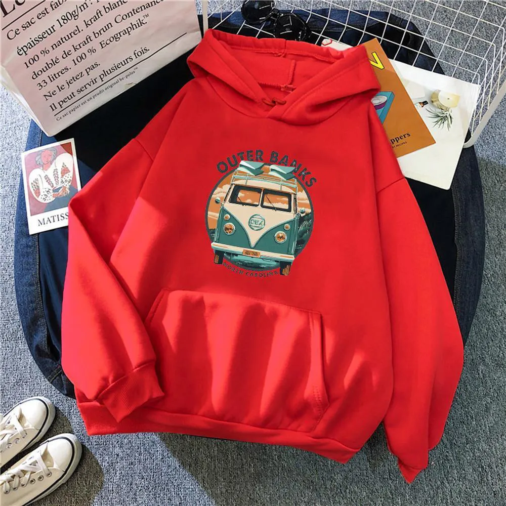 Car Cartoon Pattern Autumn And Winter Hoodie - Red