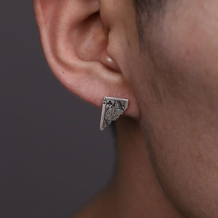 Distressed Poker Stud Earrings Simple Trendy Special-interest Design