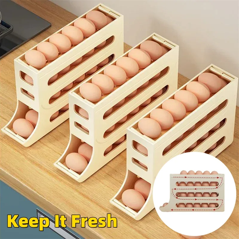 Refrigerator 4-Layer Automatic Egg Roller Sliding Egg Tray Side