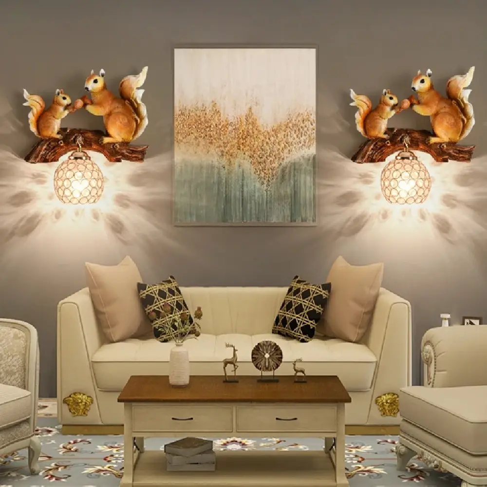 Nordic Countryside Squirrel Wall Lamp Hanging Animal