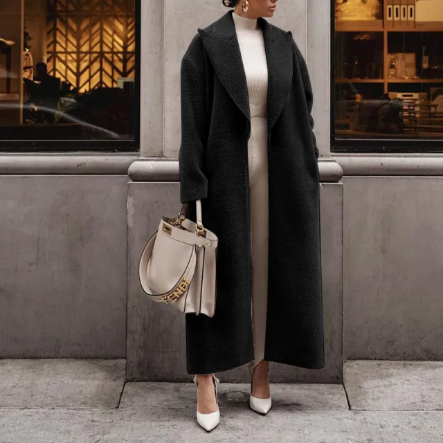 Warm Jacket Long sleeved Lapel Women's Plush Black - Shop at LoveMi