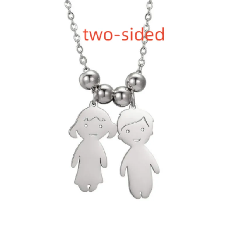 Boy and girl lettering pendant - Steel Doublesided