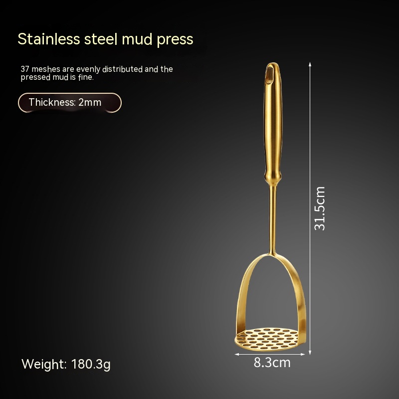 Stainless Steel Potato Masher Gold Kitchen Mashing Tool
