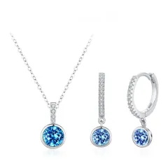 Women's Light Luxury Sea Blue Artificial Diamond Earrings Necklace - White Gold Colour - View 1
