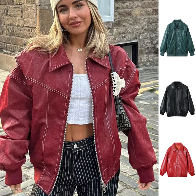 Loose Fashion Lapel Zip-up Jacket Cool Long Sleeve Zipper