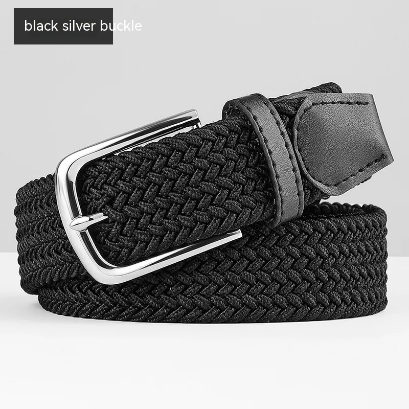 Woven Leather Belt Men's Pant Women's Jeans - Black