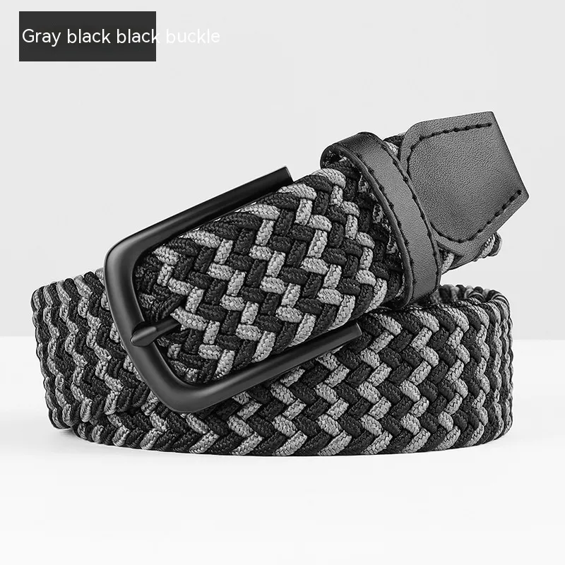 Woven Leather Belt Men's Pant Women's Jeans - Gray Black Black Buttons