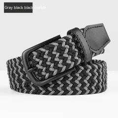 Woven Leather Belt Men's Pant Women's Jeans - Grey Black Black Buttons - View 1