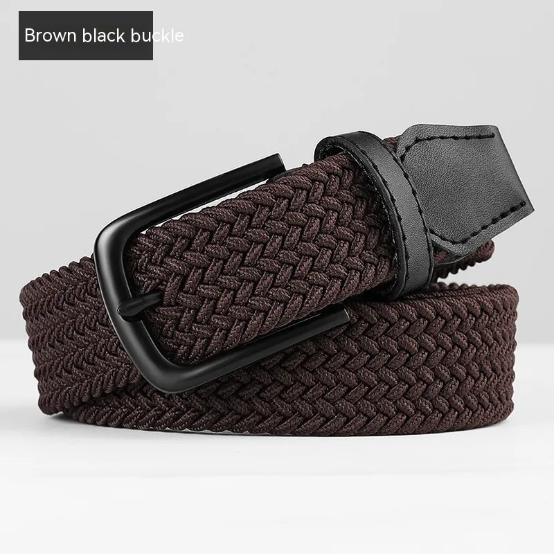 Woven Leather Belt Men's Pant Women's Jeans - Brown Black Buttons