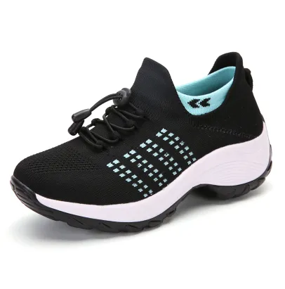 Large Size Women's Shoes High Elastic Flying Woven Breathable Sports Women's Socks Shoes Black - Shop at LoveMi