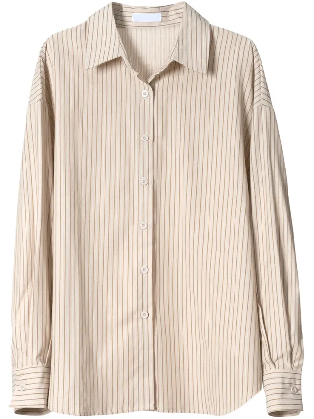 Women's Casual Loose Vertical Striped Long sleeved Shirt Striped Shirt Average Size - Shop at LoveMi