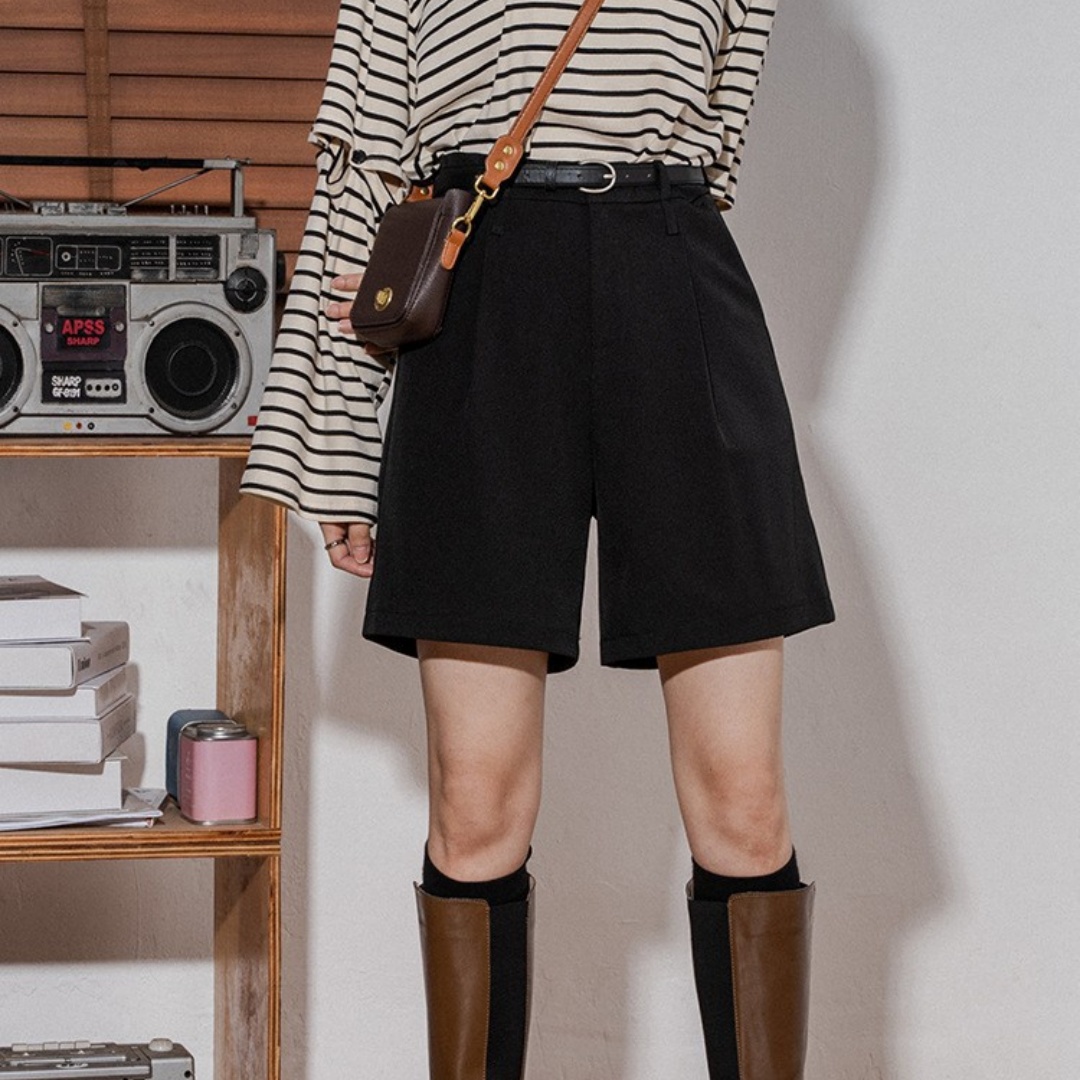 Women's High Waist Straight Suit Cropped Pants Retro Bermuda Shorts