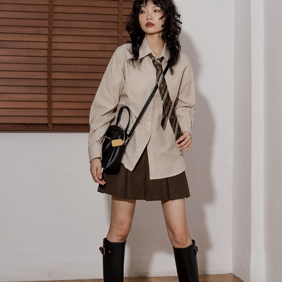 Women's Casual Loose Vertical Striped Long-sleeved Shirt