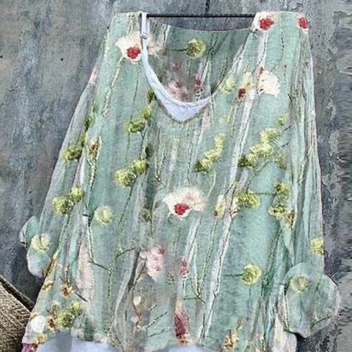 Women's Floral V-neck Long-sleeved Shirt