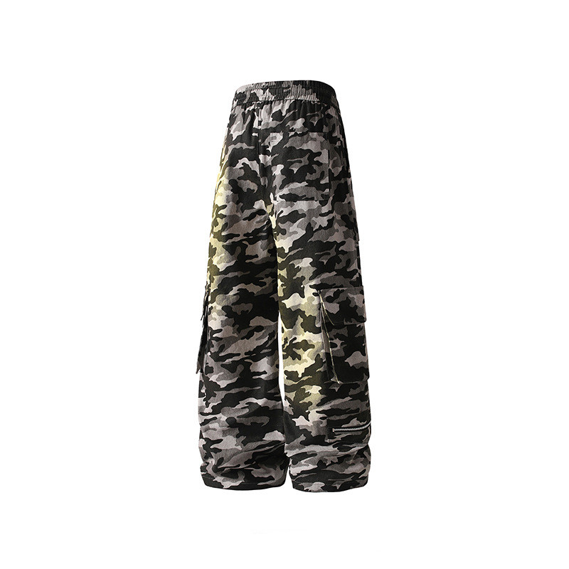 Retro Jungle Camouflage Workwear Wide Leg Pants
