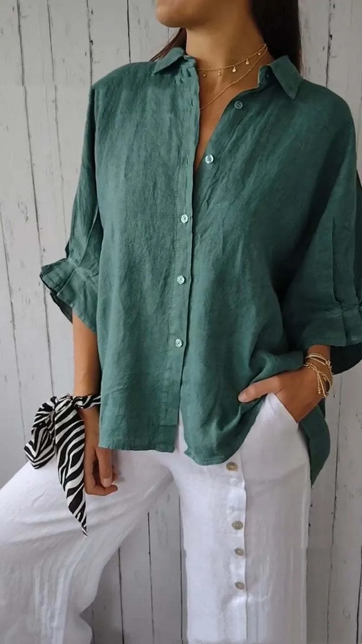 Trade Fashion Casual Cardigan All-match Long Sleeve Loose Top Shirt - Lake Green