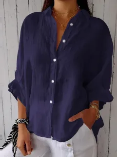 Trade Fashion Casual Cardigan All-match Long Sleeve Loose Top Shirt - Dark Blue - View 1