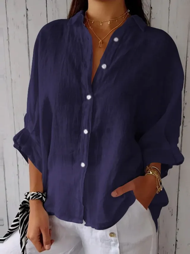 Trade Fashion Casual Cardigan All match Long Sleeve Loose Top Shirt Dark Blue - Shop at LoveMi