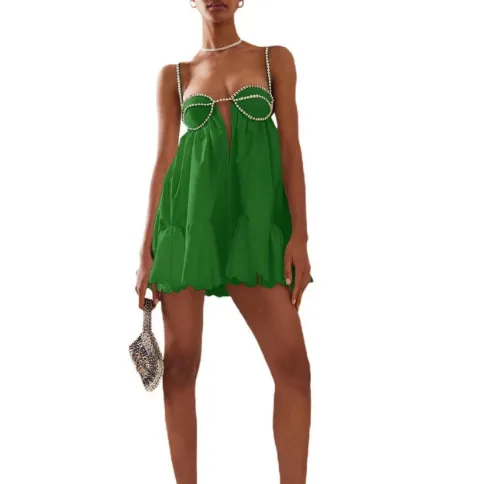 Diamond Striped Pleated Dress For Women Green - Shop at LoveMi