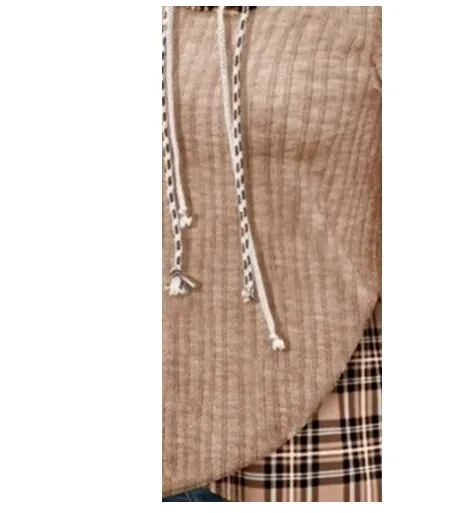 Knitted Stitching Contrast Color Jacquard Hooded Long Sleeve Sweater Khaki - Shop at LoveMi