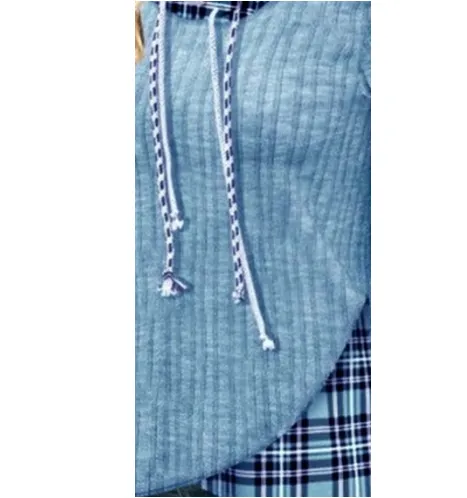 Knitted Stitching Contrast Color Jacquard Hooded Long Sleeve Sweater Light Blue - Shop at LoveMi