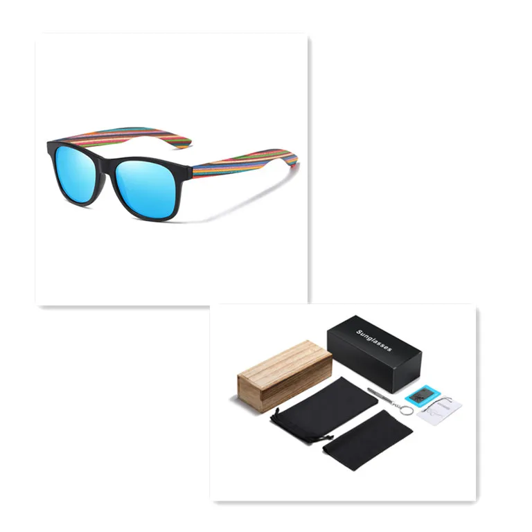 No Rice Nail Sand Black Color Wood Eco-friendly Polarized Sunglasses - Ice Blue Flakes Set