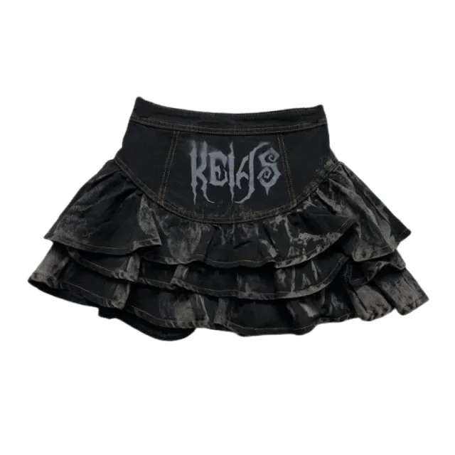 Fashionable Dark Cake Denim Short Skirt Black - Shop at LoveMi