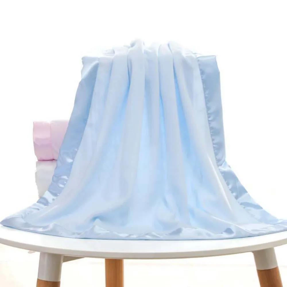 Laser Embroidered Flannel Satin Blanket With Edging Blanket - Blue