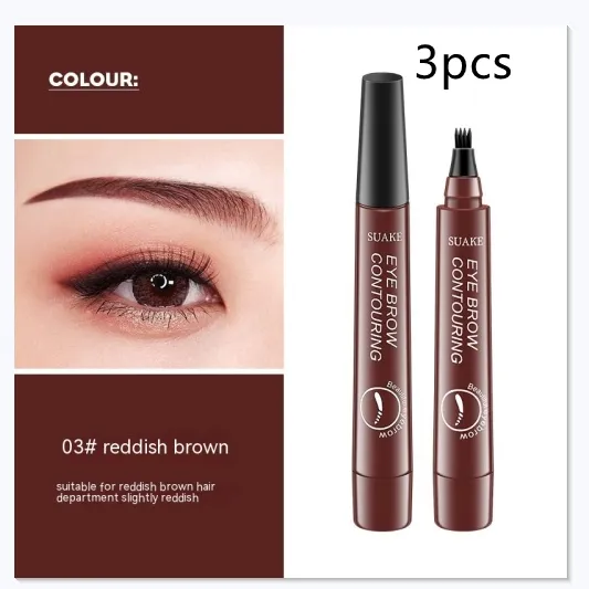 Long-lasting Waterproof Makeup Eyebrow Pencil - Red Brown 3Pcs