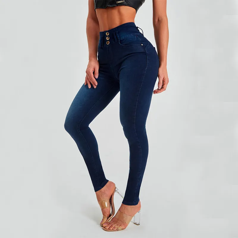 High Waist Jeans Women's Skinny Trousers Tight Stretch Shaping And Hip Lifting Pants - Dark Blue