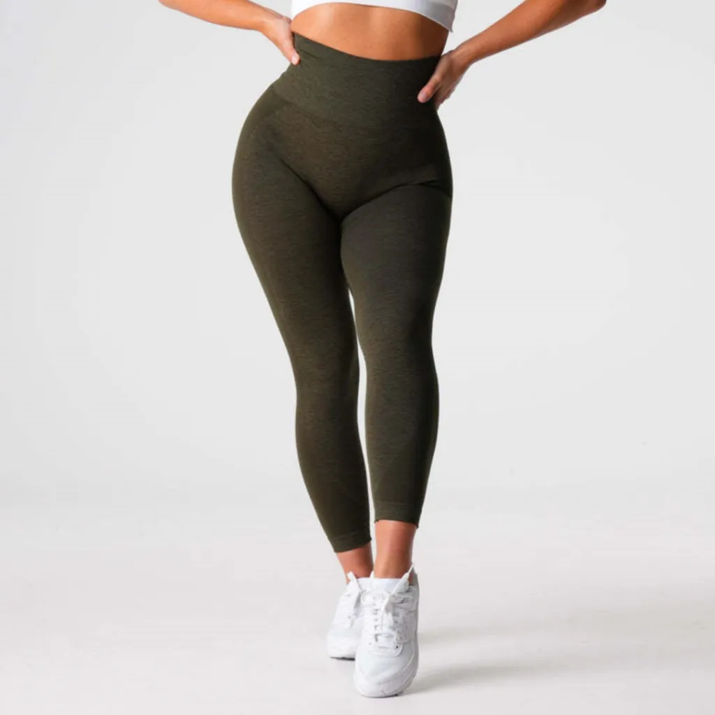 Female Skinny Hip Raise Seamless Workout Ankle Length Pants - Olive Green