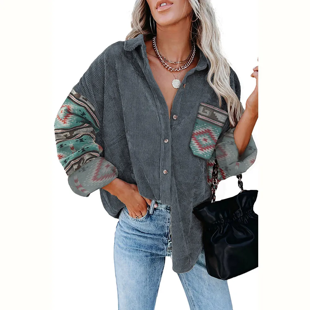 Plus Size Women's Coat Lapel Loose Jacket - Grey
