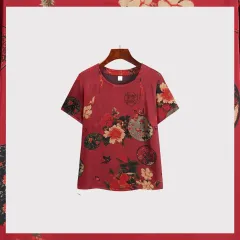 Women's Summer Clothes Breathable Artificial Silk - Red Background Red Floral - View 1