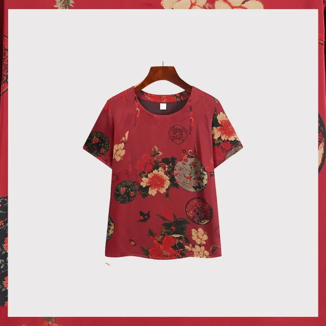 Women's Summer Clothes Breathable Artificial Silk Red Background Red Floral - Shop at LoveMi