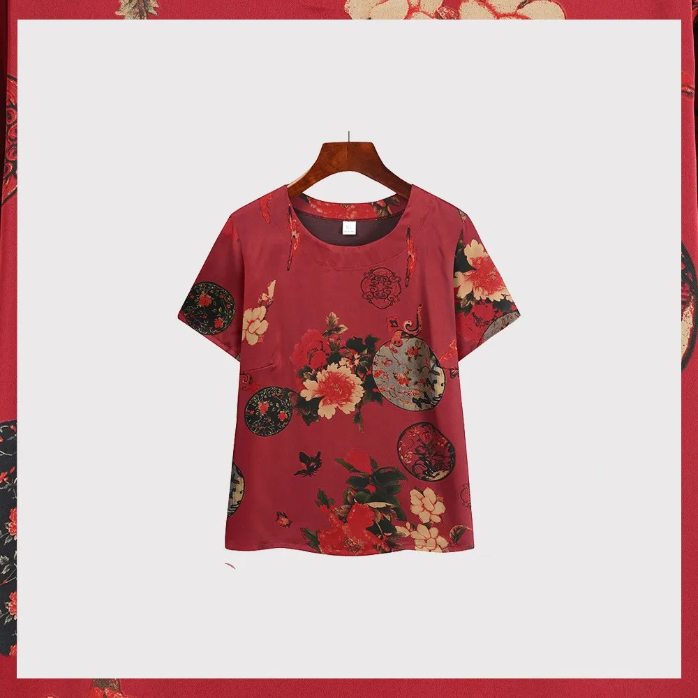 Women's Summer Clothes Breathable Artificial Silk - Red Background Red Floral