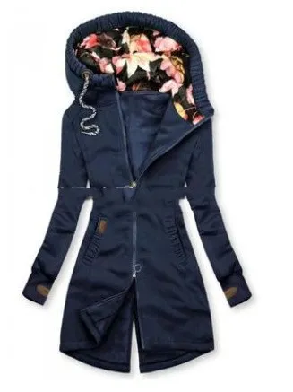 Autumn And Winter Hooded Mid length Slim Fit Slimming Women Blue - Shop at LoveMi